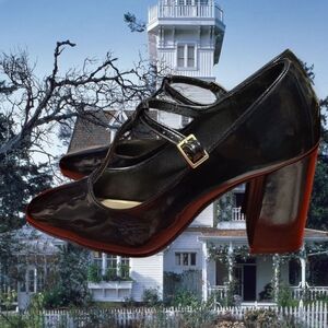 FIONI  Black Patent Mary Jane Chunky Heels